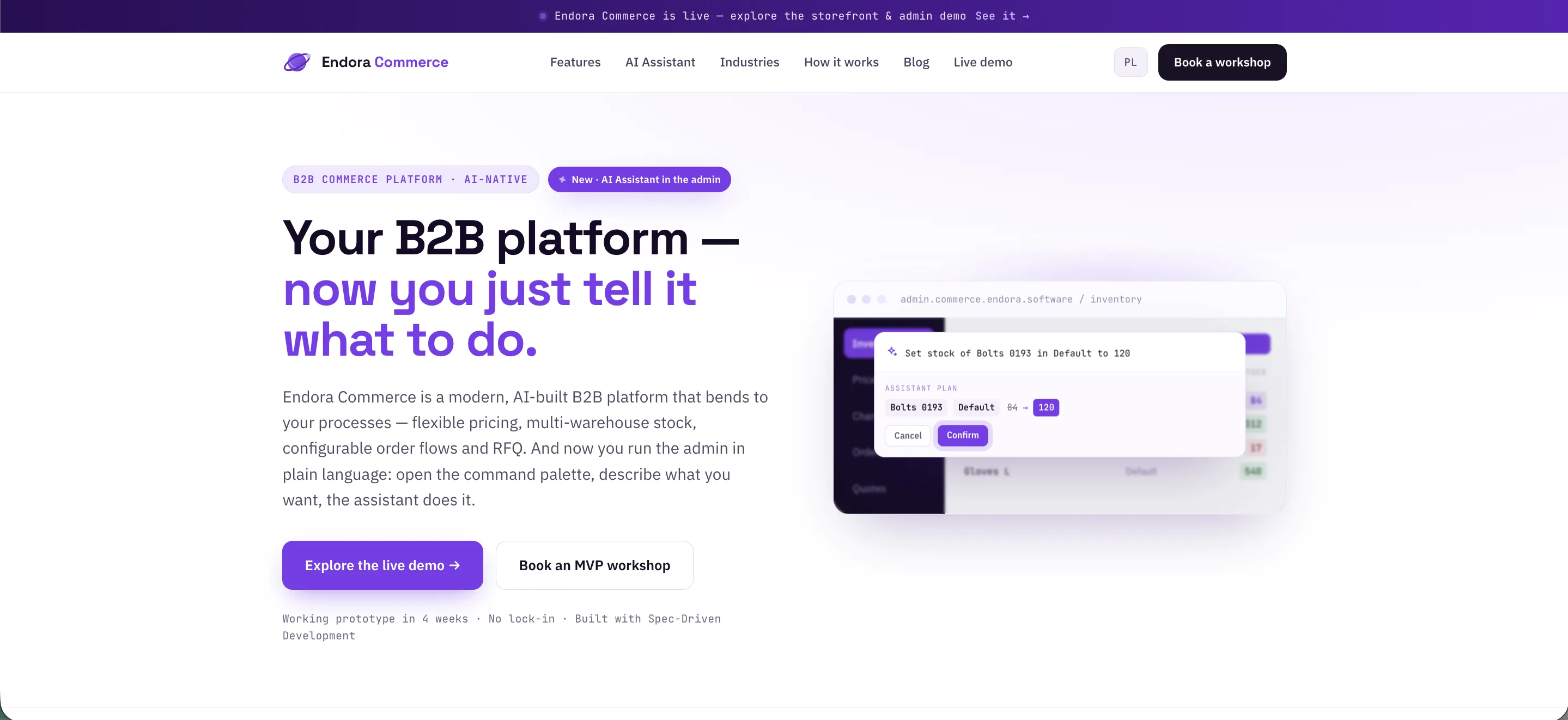 Endora Commerce – platforma sprzedażowa B2B z AI, działający prototyp w 4 tygodnie