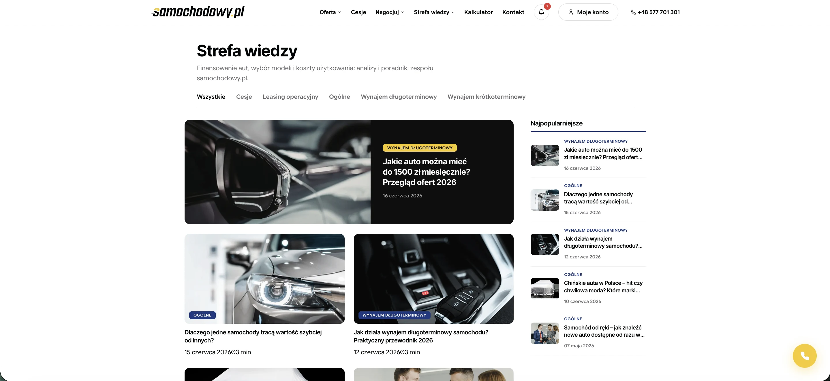 Strefa wiedzy samochodowy.pl: artykuły o leasingu operacyjnym, wynajmie długoterminowym i finansowaniu samochodów posegregowane według produktu